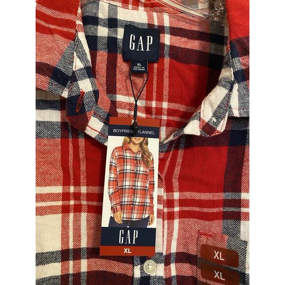Gap Women’s Flannel Shirt Sz XL Large Red Black White Plaid Boyfriend Button Up - Picture 5 of 9